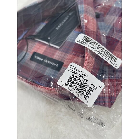 NWT ZACHARY PRELL Size M Sutherland Red Regular Fit Plaid Shirt MSRP $158 - Picture 5 of 9